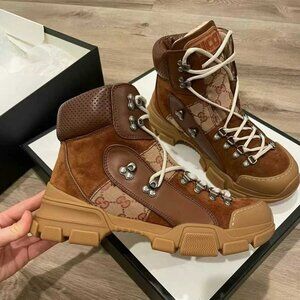 NIB Authentic Gucci  Flashtrek Brown GG Canvas Hiker Boots